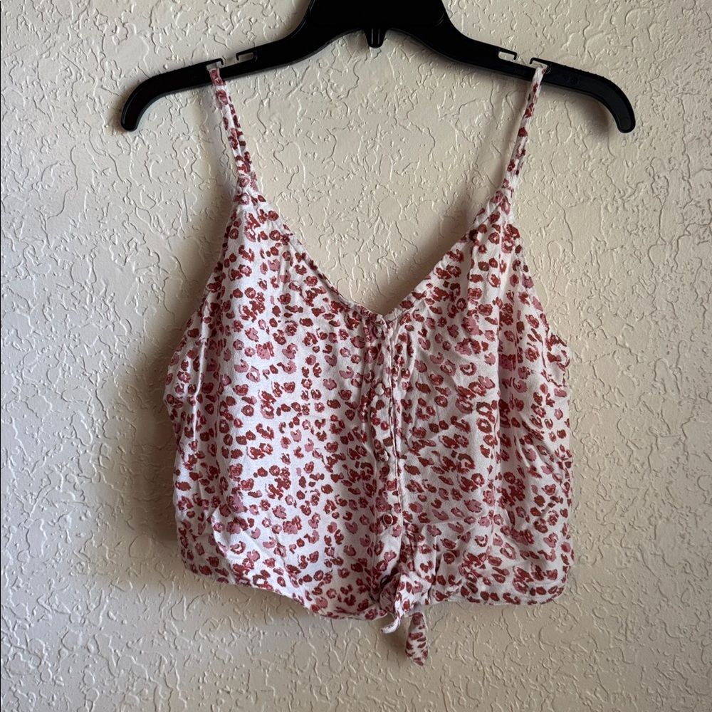 Roxy “Tiny Mutinies” Pink Leopard Tie Front Crop Top Women’s Size XL NWT